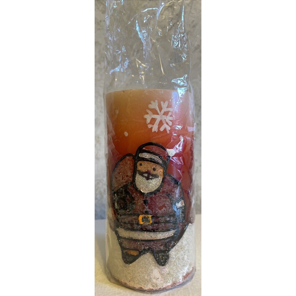 Kmart Candle 6" Santa Claus Trees Pillar Holiday Kitsch Christmas Vintage